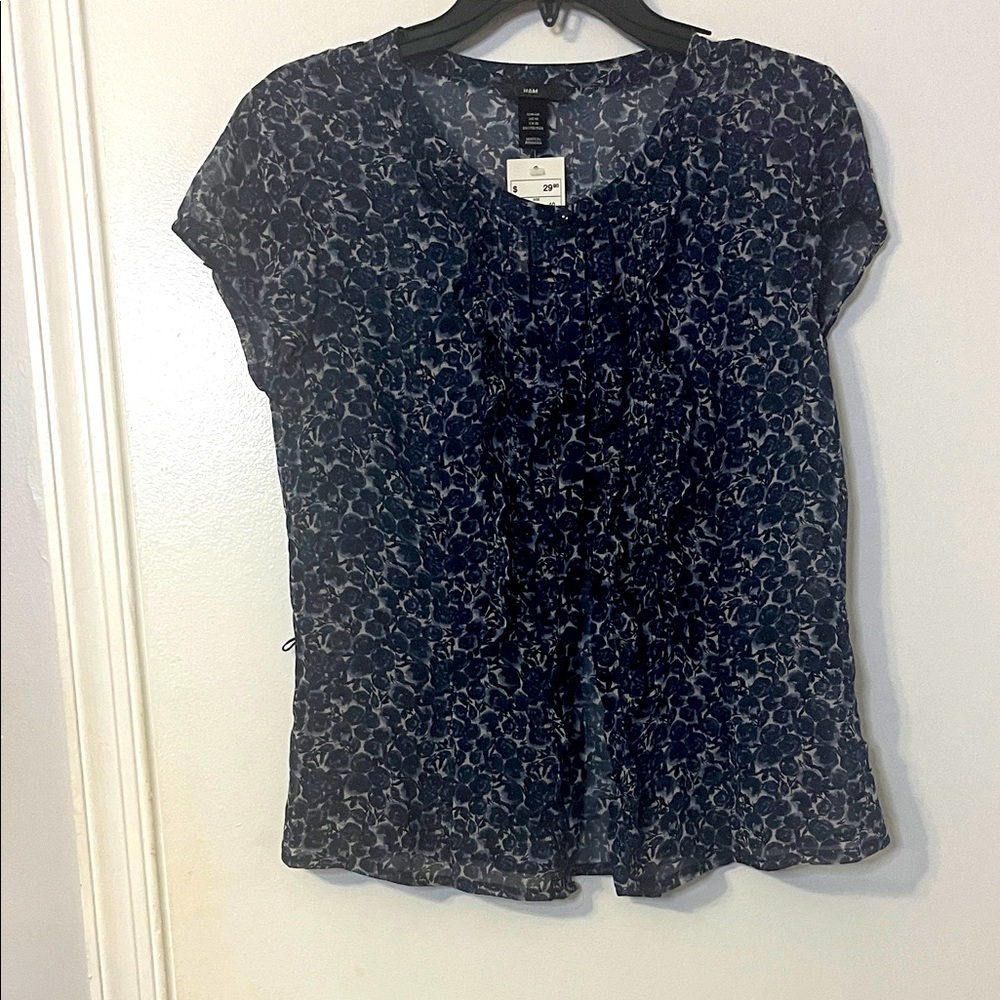 H&M Navy Floral Blouse
